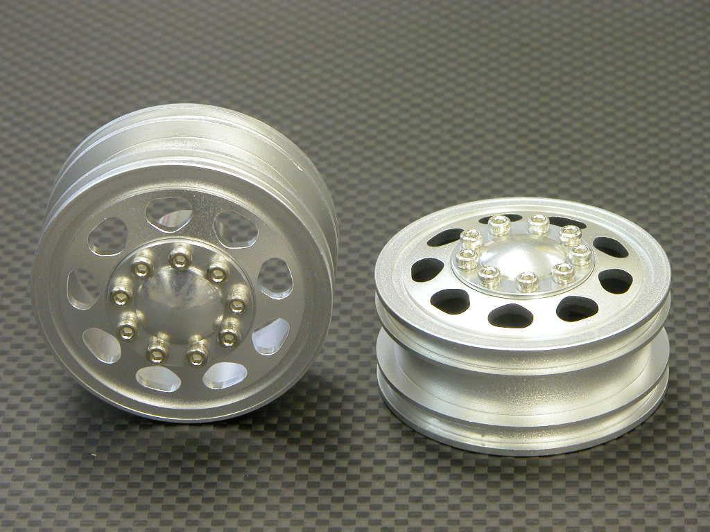 Tamiya 1/14 Truck Aluminum Front Wheel (9 Holes) - 1Pr Silver