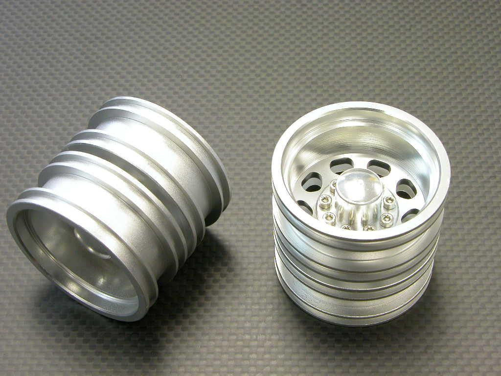 Tamiya 1/14 Truck Aluminum Rear Wheel (9 Holes) - 2Prs Silver