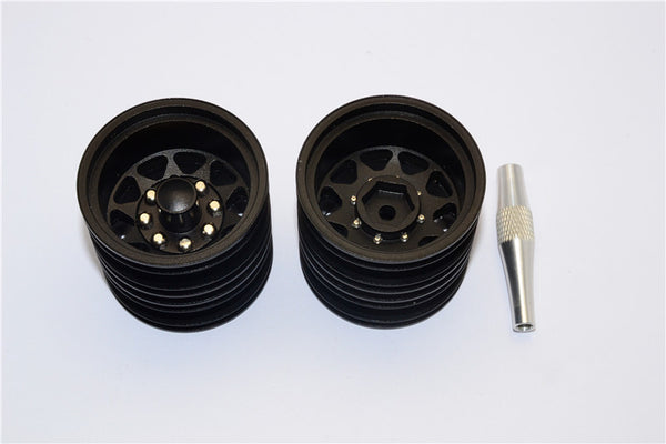 Tamiya 1/14 Truck Aluminum Rear Wheel With Hex Driver - 1Pr Set Black