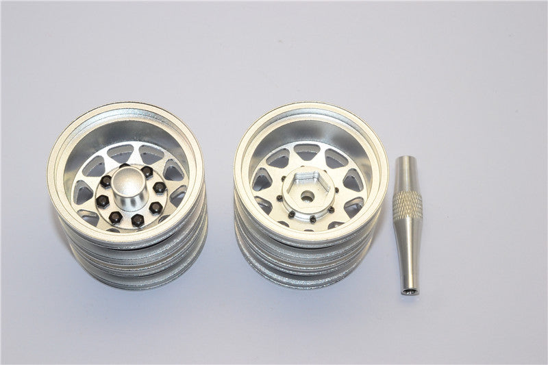 Tamiya 1/14 Truck Aluminum Rear Wheel With Hex Driver - 1Pr Set Silver