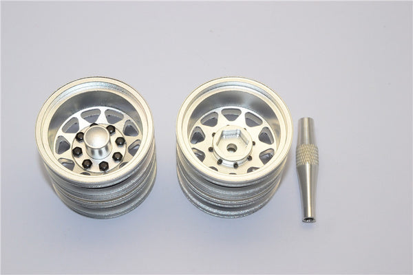 Tamiya 1/14 Truck Aluminum Rear Wheel With Hex Driver - 1Pr Set Silver