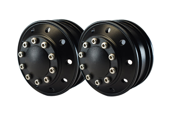 Tamiya 1/14 Truck Aluminum Front Wheel 10-Hole Design - 1Pr Set Black