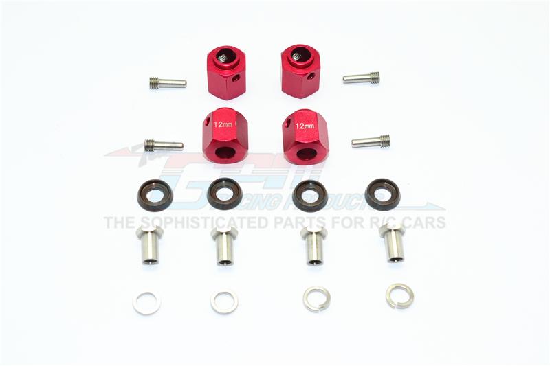 Traxxas TRX-4 Trail Defender Crawler Aluminum Wheel Hex Adapters 12mm - 4Pcs Set Red