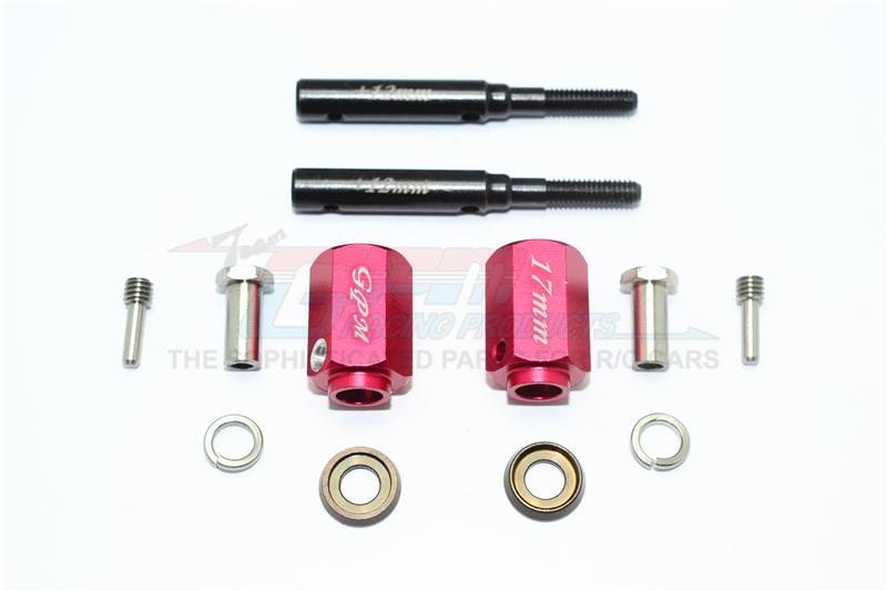 Traxxas TRX-4 Trail Defender Crawler Harden Steel Extended Length Front / Rear Stub Axle +17mm Hex - 1Pr Set Red