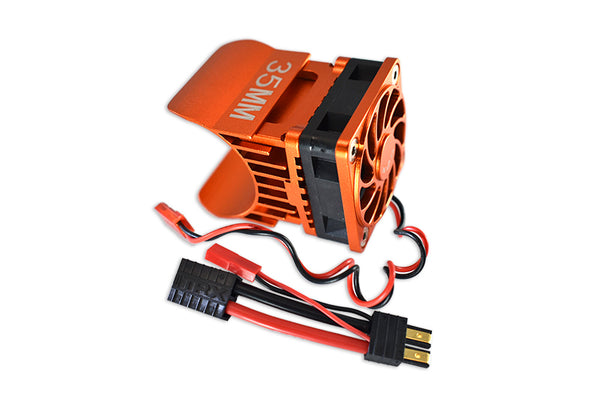 Traxxas TRX-4 Trail Defender Crawler / TRX-6 Mercedes-Benz G63 Aluminum 35mm Motor Heatsink With Cooling Fan - 1 Set Orange