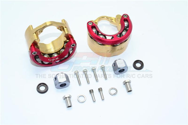 Traxxas TRX-4 Trail Defender Crawler Brass Pendulum Wheel Knuckle Axle Weight With Alloy Lid + 9mm Hex Adapter - 1Pr Set Red
