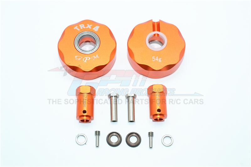 Traxxas TRX-4 Trail Defender Crawler Aluminum Pendulum Wheel Knuckle Axle Weight + 21mm Hex Adapter - 1Pr Set Orange