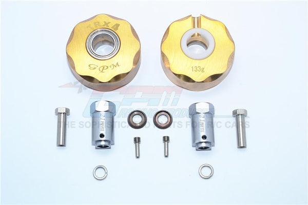 Traxxas TRX-4 Trail Defender Crawler Brass Pendulum Wheel Knuckle Axle Weight + 21mm Hex Adapter - 1Pr Set Original Color