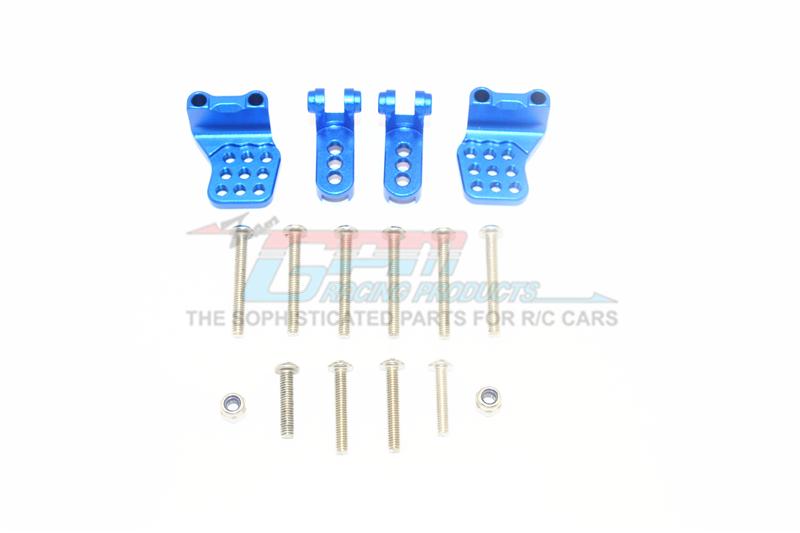 Traxxas TRX-4 Mercedes-Benz G500 / Ford Bronco / Blazer Aluminum Adjustable Front + Rear Damper Mount (Multiple Positioning Holes) - 4Pc Set Blue