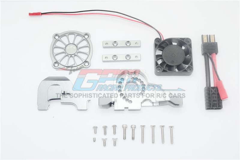 Traxxas TRX-4 Aluminum Motor Mount + Upper Spur Gear Case Cover With Cooling Fan - 19Pc Set Gray Silver