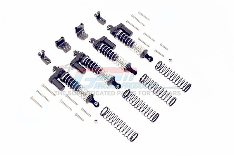 Aluminum  L-Shape Piggy Back Spring Dampers 90Mm + Adjustable Damper Mount (Multiple Positioning Holes) For Traxxas Trx-4 Mercedes-Benz G500 / Ford Bronco / Blazer - 16Pc Set Black