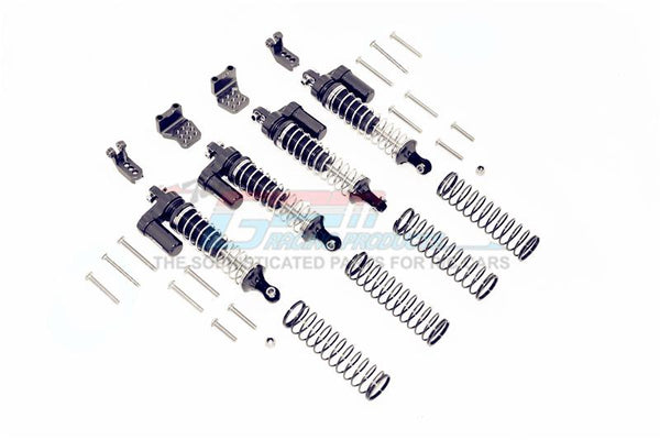 Aluminum  L-Shape Piggy Back Spring Dampers 90Mm + Adjustable Damper Mount (Multiple Positioning Holes) For Traxxas Trx-4 Mercedes-Benz G500 / Ford Bronco / Blazer - 16Pc Set Black