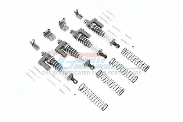 Aluminum  L-Shape Piggy Back Spring Dampers 90Mm + Adjustable Damper Mount (Multiple Positioning Holes) For Traxxas Trx-4 Mercedes-Benz G500 / Ford Bronco / Blazer - 16Pc Set Gray Silver