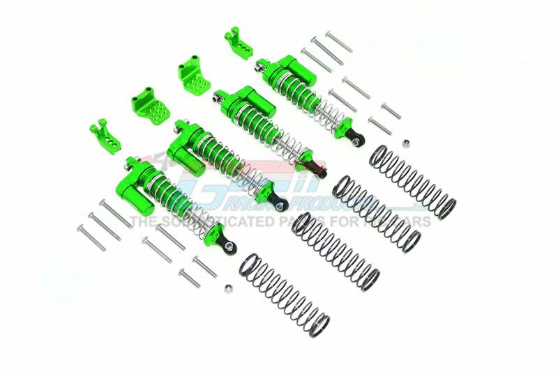 Aluminum  L-Shape Piggy Back Spring Dampers 90Mm + Adjustable Damper Mount (Multiple Positioning Holes) For Traxxas Trx-4 Mercedes-Benz G500 / Ford Bronco / Blazer - 16Pc Set Green