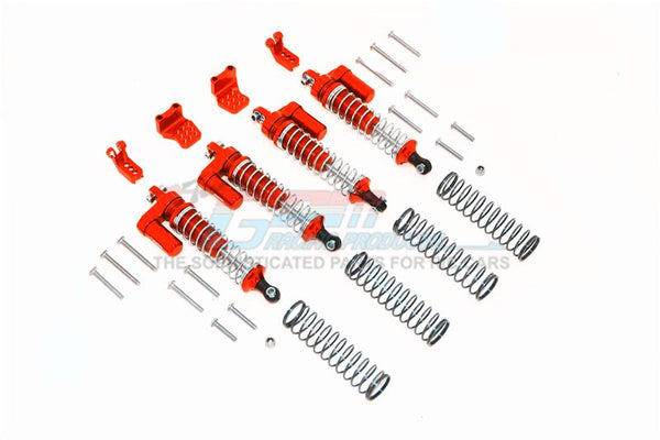 Aluminum  L-Shape Piggy Back Spring Dampers 90Mm + Adjustable Damper Mount (Multiple Positioning Holes) For Traxxas Trx-4 Mercedes-Benz G500 / Ford Bronco / Blazer - 16Pc Set Orange