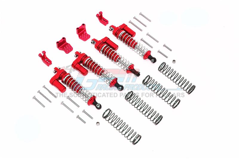 Aluminum  L-Shape Piggy Back Spring Dampers 90Mm + Adjustable Damper Mount (Multiple Positioning Holes) For Traxxas Trx-4 Mercedes-Benz G500 / Ford Bronco / Blazer - 16Pc Set Red