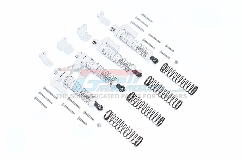 Aluminum  L-Shape Piggy Back Spring Dampers 90Mm + Adjustable Damper Mount (Multiple Positioning Holes) For Traxxas Trx-4 Mercedes-Benz G500 / Ford Bronco / Blazer - 16Pc Set Silver