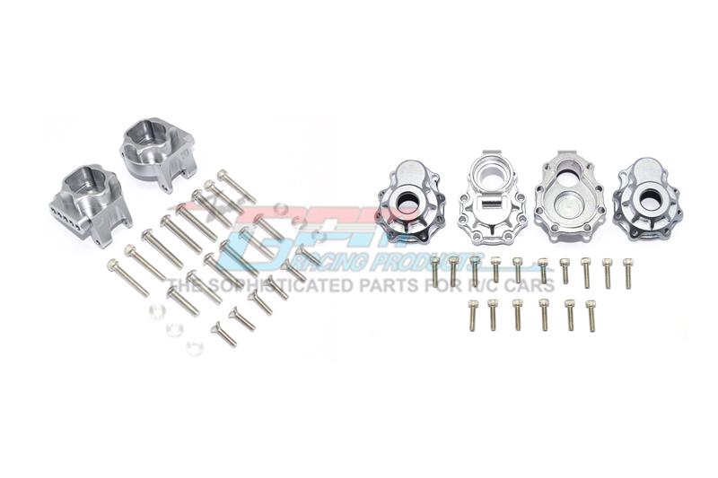 Traxxas TRX-4 Defender / Tactical Unit / Ford Bronco / Blazer Aluminum Rear Gear Box Mounts + Rear Knuckle Arms - 48Pc Set Gray Silver