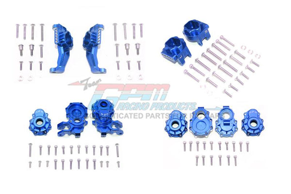 Traxxas TRX-4 Defender / Tactical Unit / Ford Bronco / Blazer Aluminum Front + Rear C Hub, Rear Gear Box Mounts, Front + Rear Knuckle Arms - 104Pc Set Blue