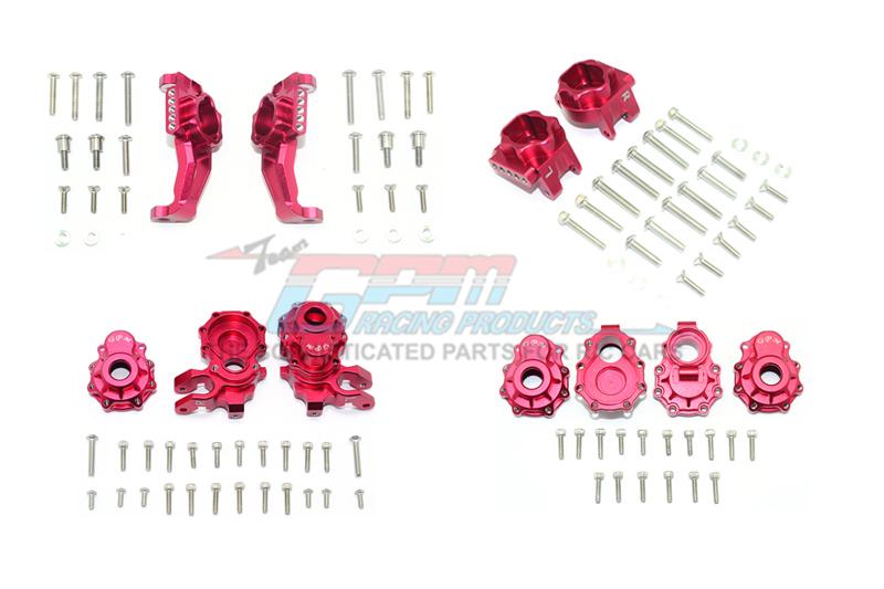 Traxxas TRX-4 Defender / Tactical Unit / Ford Bronco / Blazer Aluminum Front + Rear C Hub, Rear Gear Box Mounts, Front + Rear Knuckle Arms - 104Pc Set Red