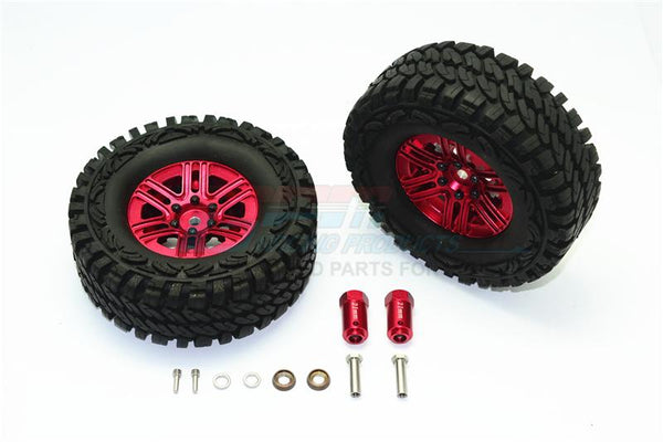 Traxxas TRX-4 Trail Defender Crawler Aluminum 6 Poles Wheels & Crawler Tires + 23mm Hex Adapter - 1Pr Set Red
