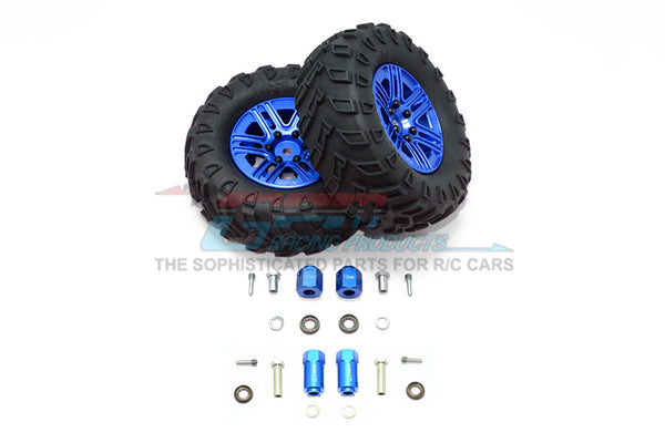 Traxxas TRX-4 Trail Defender Crawler 1.9" Aluminum 6 Spokes Bbs Rims With Onroad Tires And 12mm Thick Alloy Hex - 1Pr Set Blue