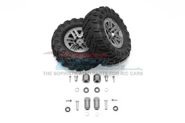 Traxxas TRX-4 Trail Defender Crawler 1.9" Aluminum 6 Spokes Bbs Rims With Onroad Tires And 12mm Thick Alloy Hex - 1Pr Set Gray Silver