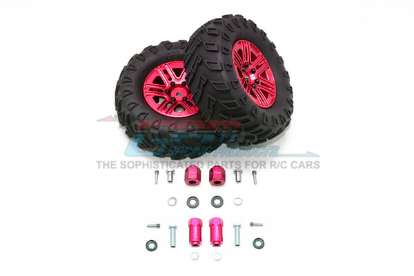 Traxxas TRX-4 Trail Defender Crawler 1.9" Aluminum 6 Spokes Bbs Rims With Onroad Tires And 12mm Thick Alloy Hex - 1Pr Set Red