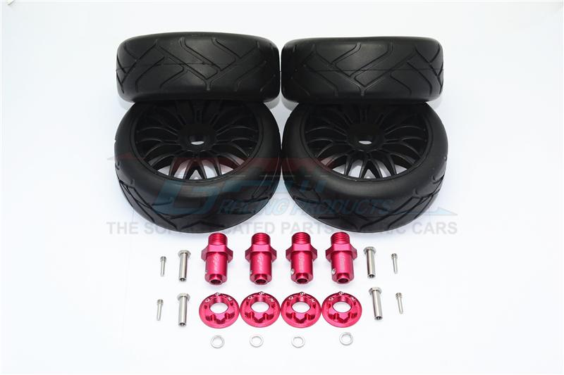 Traxxas TRX-4 Trail Defender Crawler Aluminum 17X19 Hex + On-Road Rubber Radial Tires W/ Plastic Wheels - 24Pcs Set Red