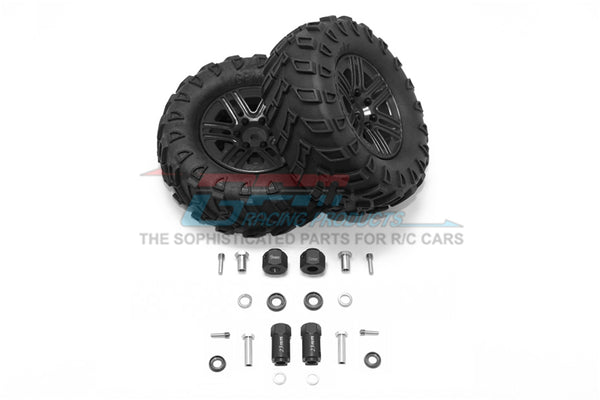 Traxxas TRX-4 Trail Defender Crawler 1.9" Aluminum 6 Spokes Bbs Rims With Onroad Tires And 9mm Thick Alloy Hex - 1Pr Set Black