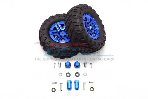 Traxxas TRX-4 Trail Defender Crawler 1.9" Aluminum 6 Spokes Bbs Rims With Onroad Tires And 9mm Thick Alloy Hex - 1Pr Set Blue