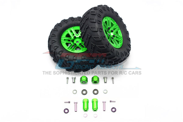 Traxxas TRX-4 Trail Defender Crawler 1.9" Aluminum 6 Spokes Bbs Rims With Onroad Tires And 9mm Thick Alloy Hex - 1Pr Set Green