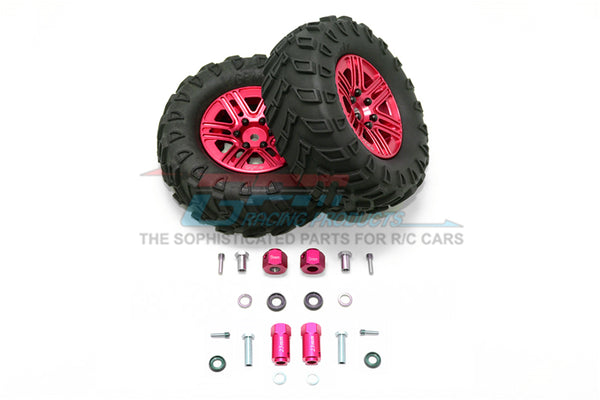 Traxxas TRX-4 Trail Defender Crawler 1.9" Aluminum 6 Spokes Bbs Rims With Onroad Tires And 9mm Thick Alloy Hex - 1Pr Set Red