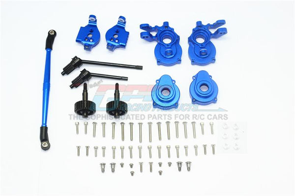 Traxxas TRX-4 Aluminum Front C-Hubs + Knuckle Arms + Spindle Gear + CVD Shaft + Steering Link - 61Pc Set Blue