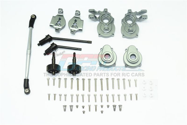 Traxxas TRX-4 Aluminum Front C-Hubs + Knuckle Arms + Spindle Gear + CVD Shaft + Steering Link - 61Pc Set Gray Silver