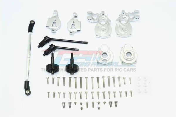 Traxxas TRX-4 Aluminum Front C-Hubs + Knuckle Arms + Spindle Gear + CVD Shaft + Steering Link - 61Pc Set Silver