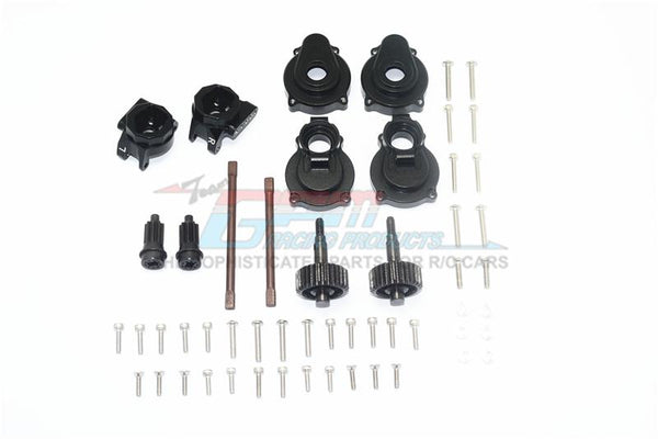 Traxxas TRX-4 Aluminum Rear Gear Box Mounts + Knuckle Arms + Spindle Gear + Rear Axle Shaft - 54Pc Set Black