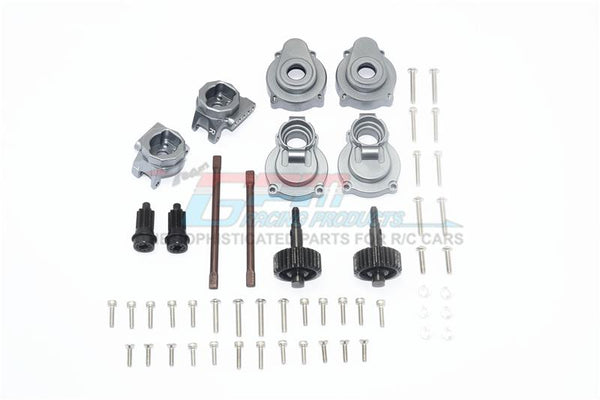 Traxxas TRX-4 Aluminum Rear Gear Box Mounts + Knuckle Arms + Spindle Gear + Rear Axle Shaft - 54Pc Set Gray Silver