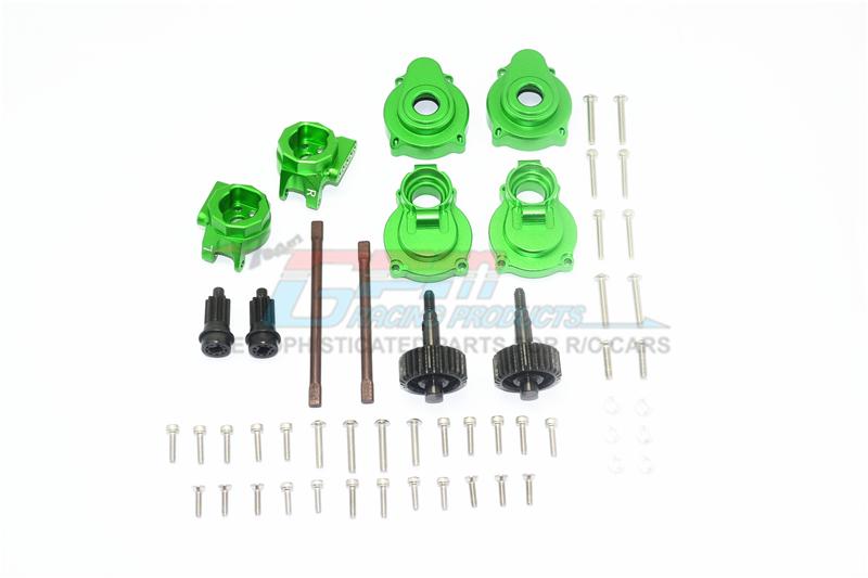 Traxxas TRX-4 Aluminum Rear Gear Box Mounts + Knuckle Arms + Spindle Gear + Rear Axle Shaft - 54Pc Set Green