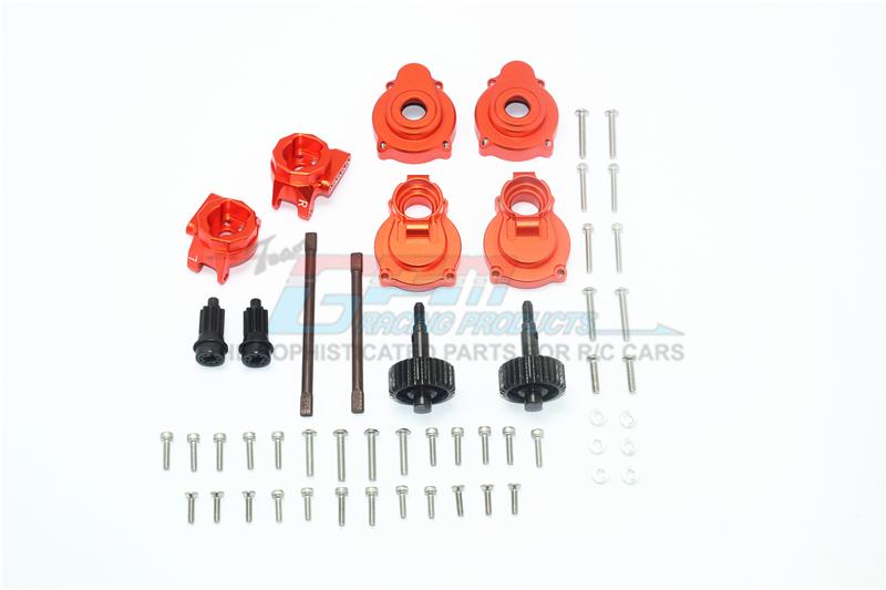 Traxxas TRX-4 Aluminum Rear Gear Box Mounts + Knuckle Arms + Spindle Gear + Rear Axle Shaft - 54Pc Set Orange