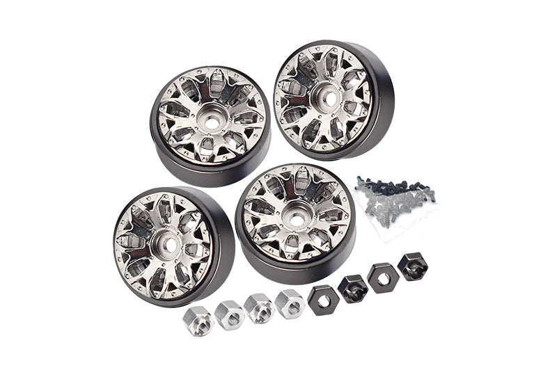 Aluminum 1-Inch Beadlock Alloy Wheel Rims Set (Y-Shape) For Traxxas 1:18 TRX4M Ford Bronco / TRX4M Land Rover Defender / Axial 1:24 SCX24 Deadbolt / SCX24 Jeep Wrangler Upgrades - Silver