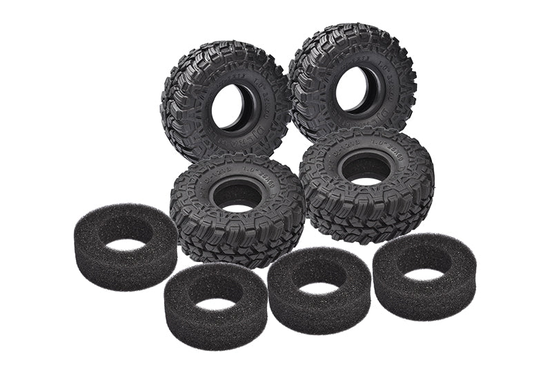 Widen 1.0 Inch High Adhesive Crawler Rubber Tires 60Mm X 25Mm With Foam Inserts For Traxxas 1:18 TRX4M Ford Bronco / TRX4M Land Rover Defender/ Axial 1:24 SCX24 Deadbolt / SCX24 Jeep Wrangler Upgrades