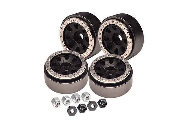 Aluminum 1-Inch Beadlock Wheel Rims Set (8 Poles) For Traxxas 1:18 TRX4M Ford Bronco / TRX4M Land Rover Defender / Axial 1:24 SCX24 Deadbolt / SCX24 Jeep Wrangler Upgrades - Black