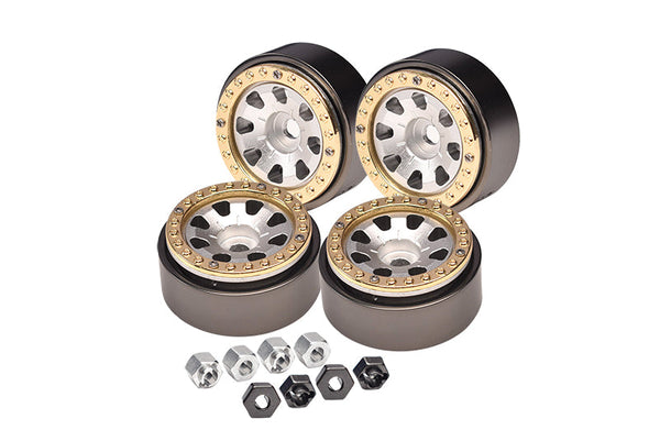 Aluminum 1-Inch Beadlock Wheel Rims Set (8 Poles) For Traxxas 1:18 TRX4M Ford Bronco / TRX4M Land Rover Defender / Axial 1:24 SCX24 Deadbolt / SCX24 Jeep Wrangler Upgrades - Silver