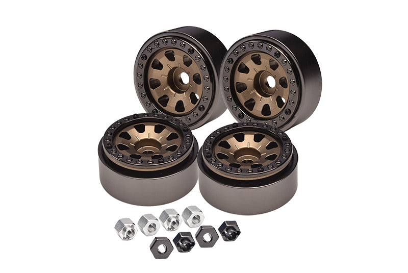 Aluminum 1-Inch Beadlock Wheel Rims Set (8 Poles) For Traxxas 1:18 TRX4M Ford Bronco / TRX4M Land Rover Defender / Axial 1:24 SCX24 Deadbolt / SCX24 Jeep Wrangler Upgrades - Titanium