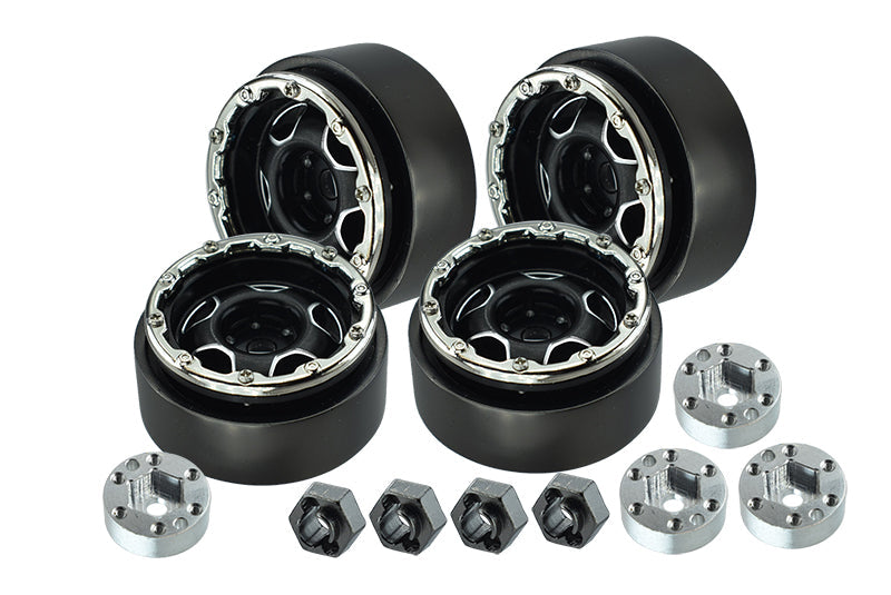 Aluminum 1.0 Inch Alloy Beadlock Wheel Rims Set (Star) For Traxxas 1:18 TRX4M Ford Bronco / TRX4M Land Rover Defender / Axial 1:24 SCX24 Deadbolt / SCX24 Jeep Wrangler Upgrades - Black