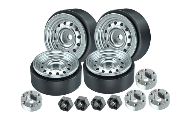 1.0 Inch Aluminum Alloy Beadlock Wheel Rims Set (12 Poles) For Traxxas 1:18 TRX4M Ford Bronco / TRX4M Land Rover Defender / Axial 1:24 SCX24 Deadbolt / SCX24 Jeep Wrangler Upgrades - Silver