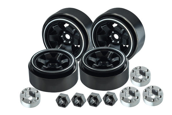 Aluminum 1.0 Inch Beadlock Alloy Wheel Rims Set (6 Poles) For Traxxas 1:18 TRX4M Ford Bronco / TRX4M Land Rover Defender / Axial 1:24 SCX24 Deadbolt / SCX24 Jeep Wrangler Upgrades - Black