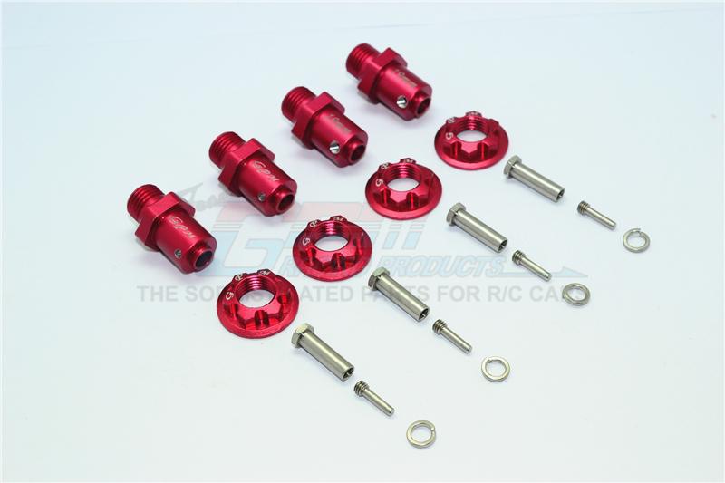 Traxxas TRX-4 Trail Defender Crawler Aluminum Hex Adapters For Front And Rear Wheels (17mm Hex, 19mm Long) - 2Prs Set Red