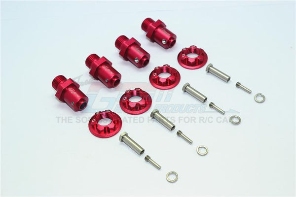 Traxxas TRX-4 Trail Defender Crawler Aluminum Hex Adapters For Front And Rear Wheels (17mm Hex, 19mm Long) - 2Prs Set Red